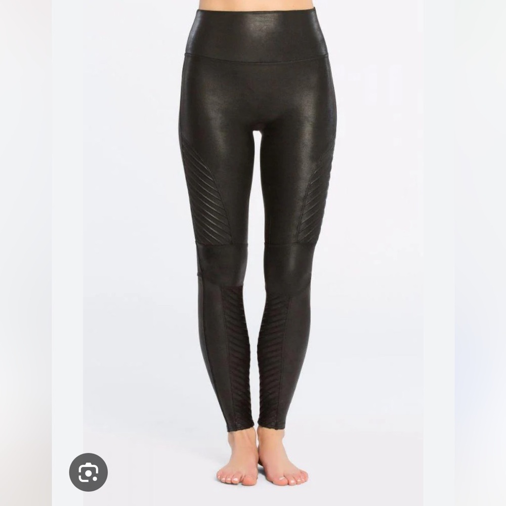 Spanx Moto Black High-Waisted Leggings, Small
